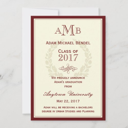 Red Elegant Monogram Graduation Announcement