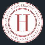 Red Elegant Monogram Return Address Classic Round Sticker<br><div class="desc">Elegant Monogram Red Round Return Address Sticker.</div>