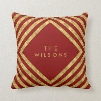 Red Elegant Name Geometric Square Lines Pattern Throw Pillow