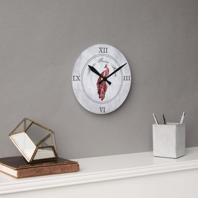 Red Elegant Peacock Acrylic Wall Clock (Office)