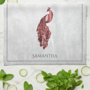 Red Elegant Peacock Kitchen Towel