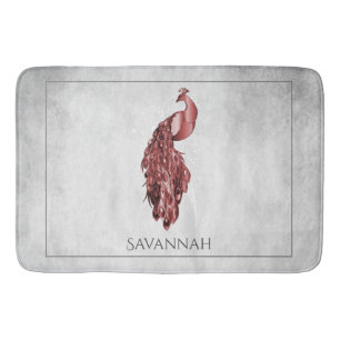 Red Elegant Peacock Personalized Bath Mat