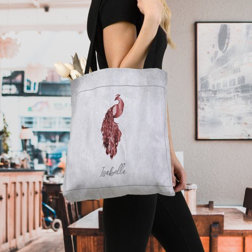 Red Elegant Peacock Personalized Tote Bag