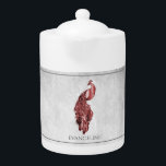 Red Elegant Peacock Teapot<br><div class="desc">Enjoy your tea with a Red Elegant Peacock Personalized Teapot.  Teapot design features a vibrant peacock adorned with delicate foliage against a light gray grunge background. Additional gift items available with this design as well as a variety of colors.</div>