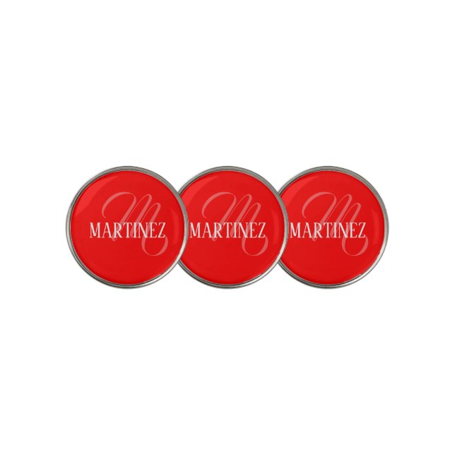 Red Elegant Personalized Name Club Golf Ball Marker (3 Up)