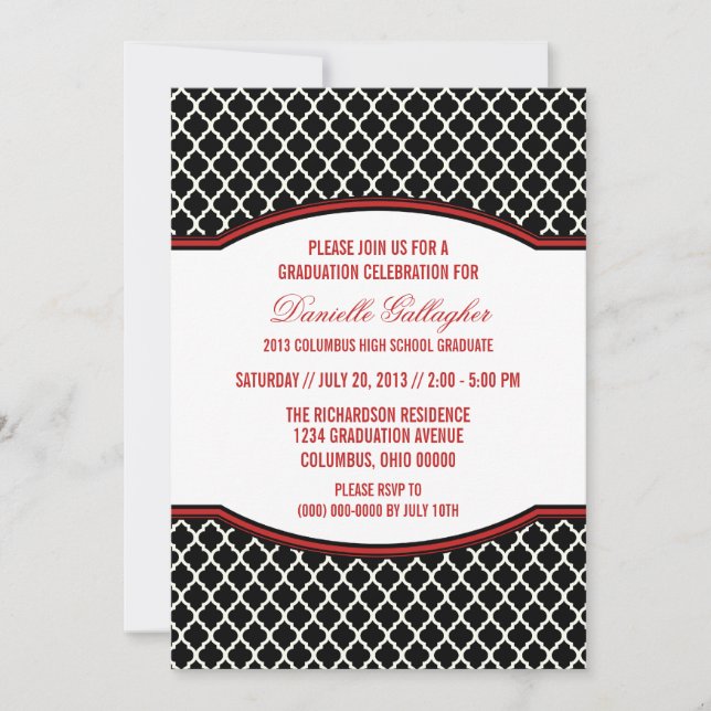 Red Elegant Quatrefoil Graduation Invitation (Front)