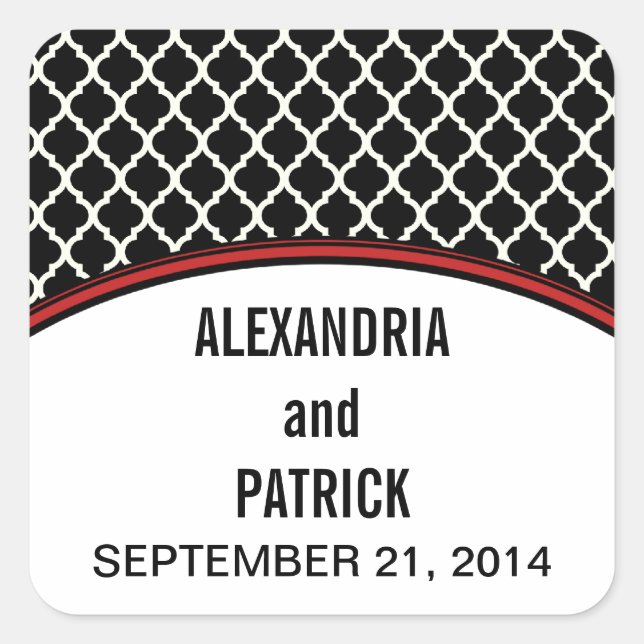Red Elegant Quatrefoil Wedding Stickers (Front)