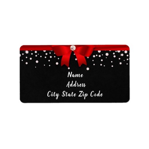 RED Elegant Ribbon on Black Address  Label