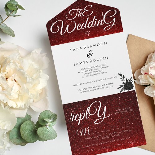 Red Elegant Romantic Calligraphy The Wedding   All In One Invitation