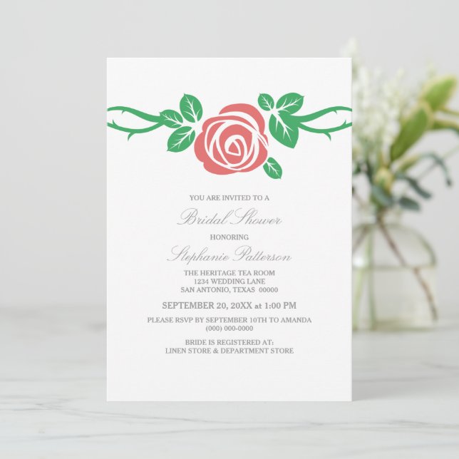 Red Elegant Rose Bridal Shower Invite (Standing Front)