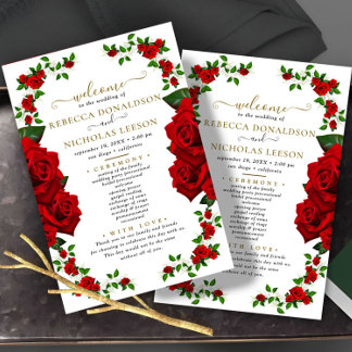 Red Elegant Roses Wedding Program
