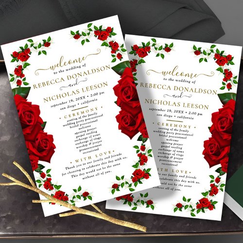 Red Elegant Roses Wedding Program