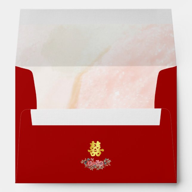 Red elegant rustic dusty pink floral wedding envelope (Back (Bottom))