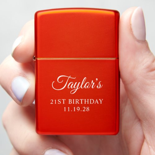 Red Elegant Script 21st Birthday Zippo Lighter