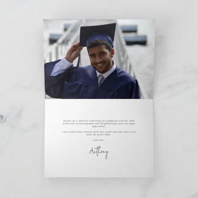 Red Elegant Script Graduation Photo+Message Thank You Card | Zazzle