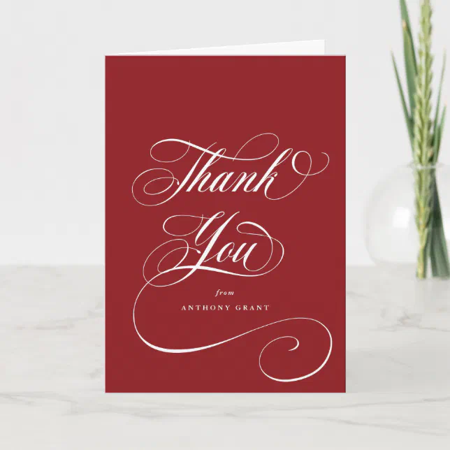 Red Elegant Script Graduation Photo+Message Thank You Card | Zazzle
