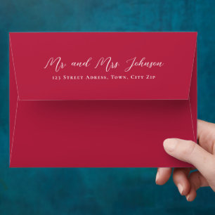 Red Elegant Script Holiday Return Address Envelope