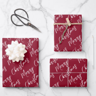 Red Elegant Script Merry Christmas Wrapping Paper Sheets