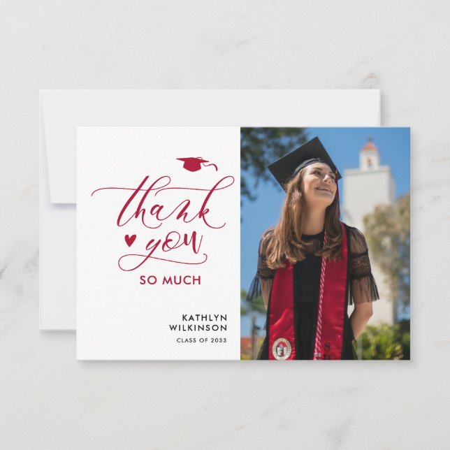 Red Elegant Script Minimalist Graduation Thank You Invitation (Front)