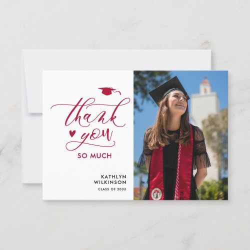 Red Elegant Script Minimalist Graduation Thank You Invitation