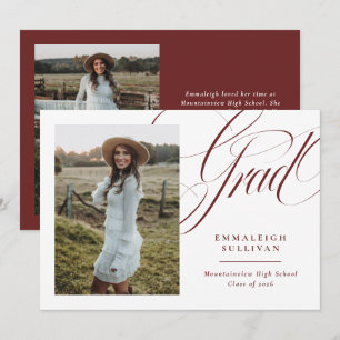 Red Elegant Script Photo Graduation Announcement
