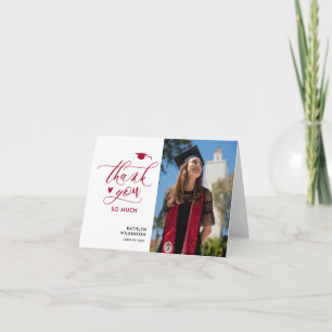 Red Elegant Script Photo Minimalist Graduation Thank You Card