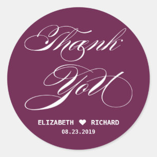 Red Elegant Script Thank You Wedding Favor Classic Round Sticker