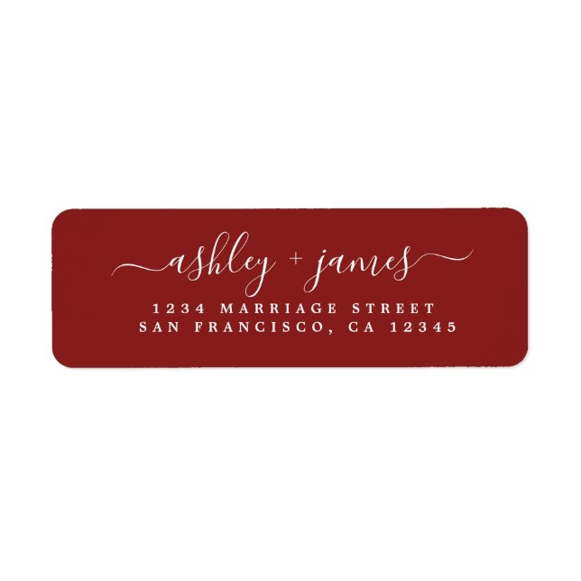 Red Elegant Script Wedding Return Address Label (Front)