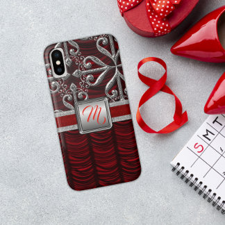 Red Elegant Silver Monogram iPhone X Case