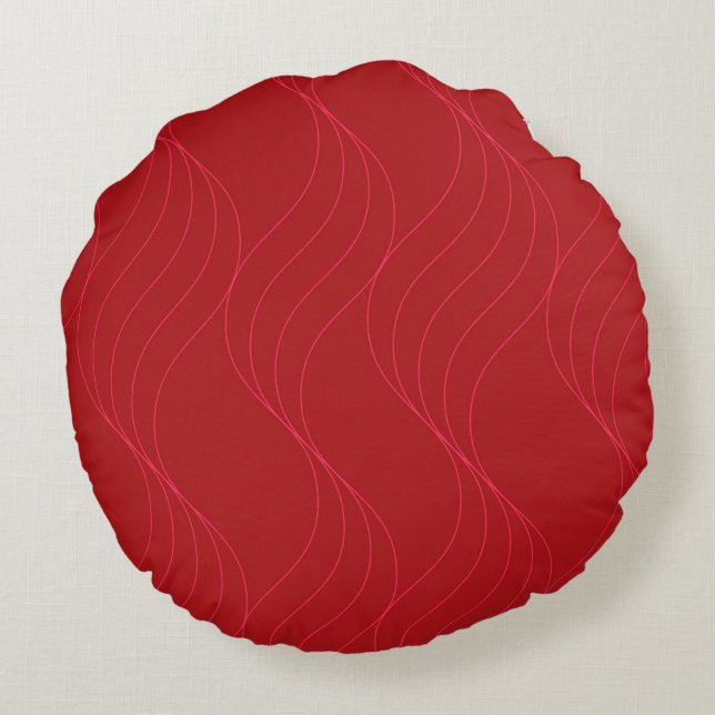 Red, elegant, simple modern cool wavy illustration round pillow (Back)