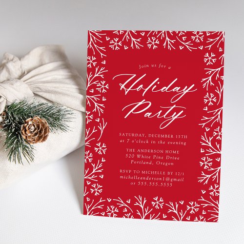Red Elegant Snowflake Holiday Party Invitation