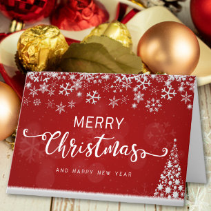 Red Elegant Snowflakes Christmas Tree Holiday Card