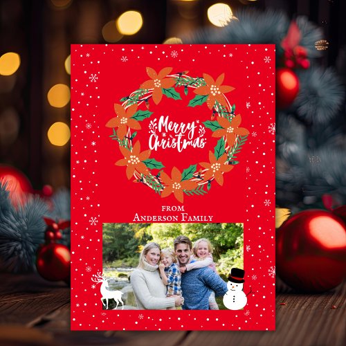 Red Elegant Snowflakes Photo Merry Christmas Holiday Card