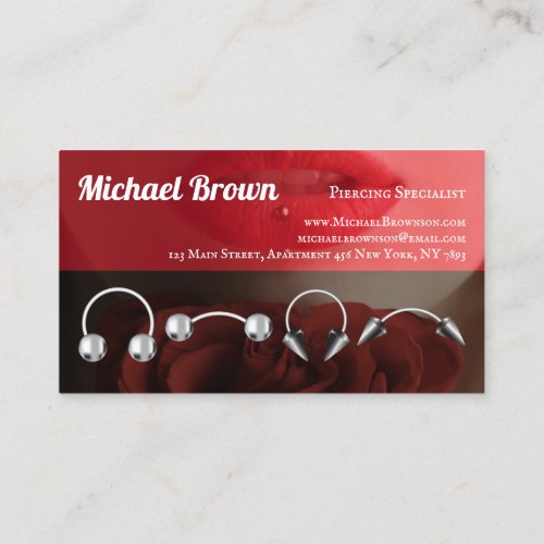 Red Elegant Sterling Silver Jewelry Lips Piercing Business Card