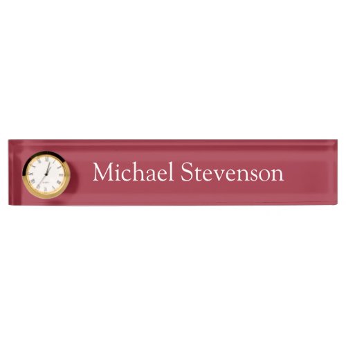 Red Elegant Stylish Business Nameplate with Clock