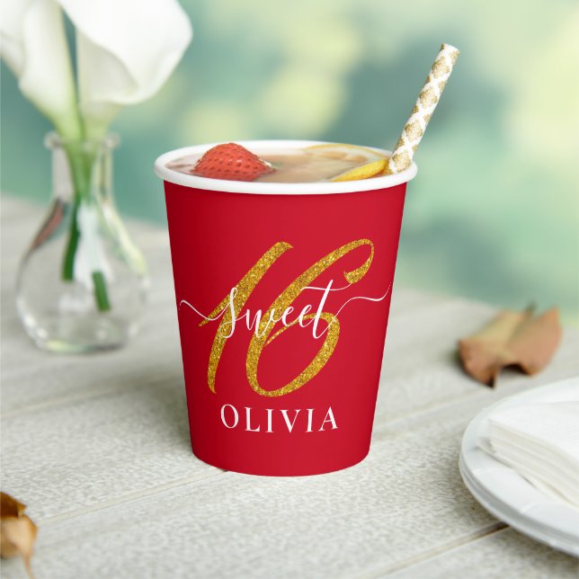 Red Elegant Sweet 16 Sixteen Paper Cup (Insitu)