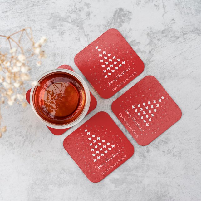 Red Elegant Texas Christmas Tree Beverage Coaster (Creator Uploaded)