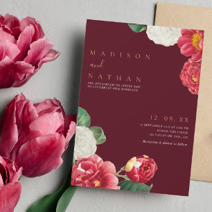 Red Elegant Vintage Floral Wedding Invitation