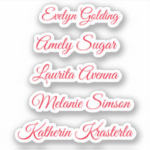 Red elegant whimsical script personalized name sticker
