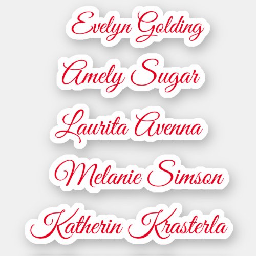 Red elegant whimsical script personalized name   sticker