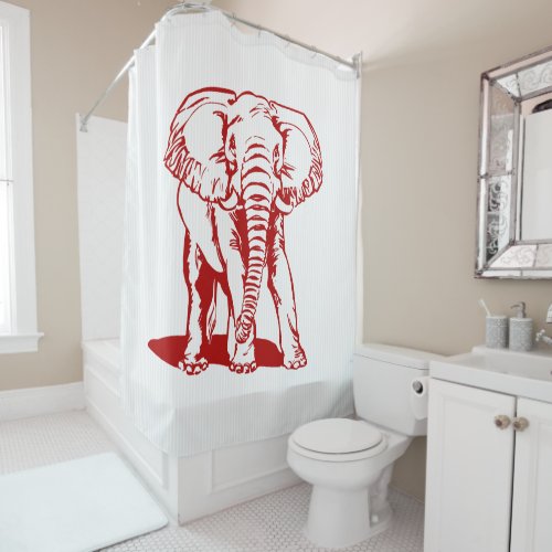 Red Elephant And White Stripes Shower Curtain