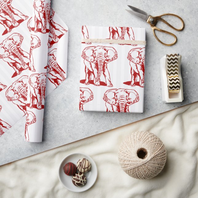 Red Elephant Illustration  Wrapping Paper (Crafts)