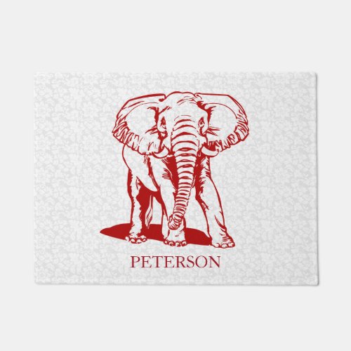 Red Elephant On White Damask Doormat