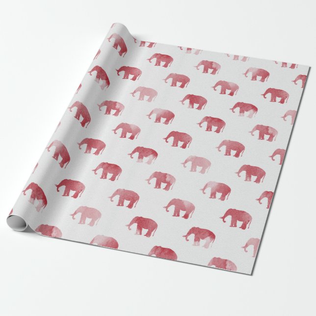 Red Elephant Watercolor Wrapping Paper (Unrolled)
