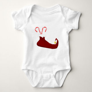 Red Elf Slipper with Candy Canes Baby Bodysuit
