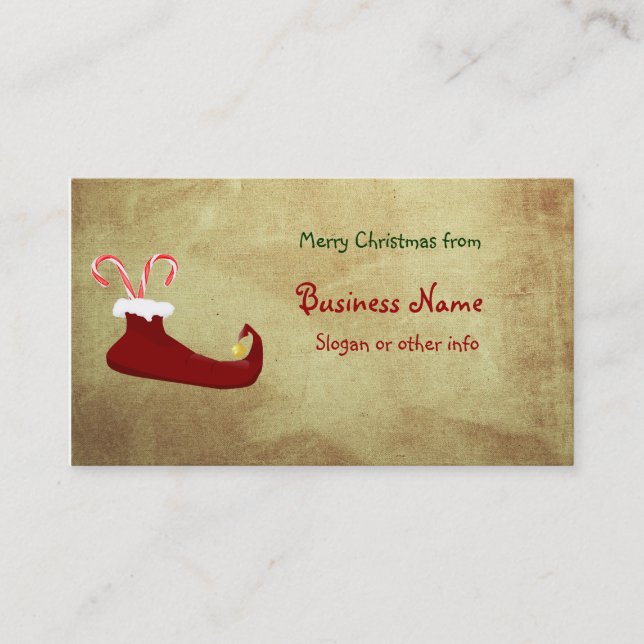 Red Elf Slipper with Candy Canes Business Card (Front)
