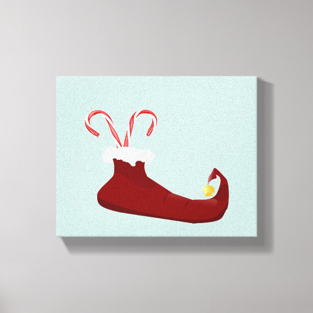 Red Elf Slipper with Candy Canes Canvas Print (Front)
