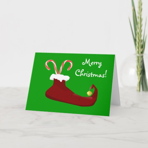 Red Elf Slipper with Candy Canes Holiday Card