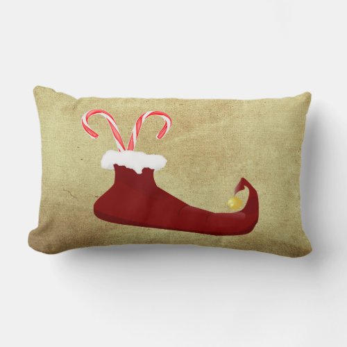 Red Elf Slipper with Candy Canes Lumbar Pillow