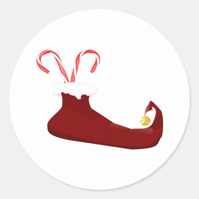 Red Elf Slipper with Candy Canes Round Sticker (Front)